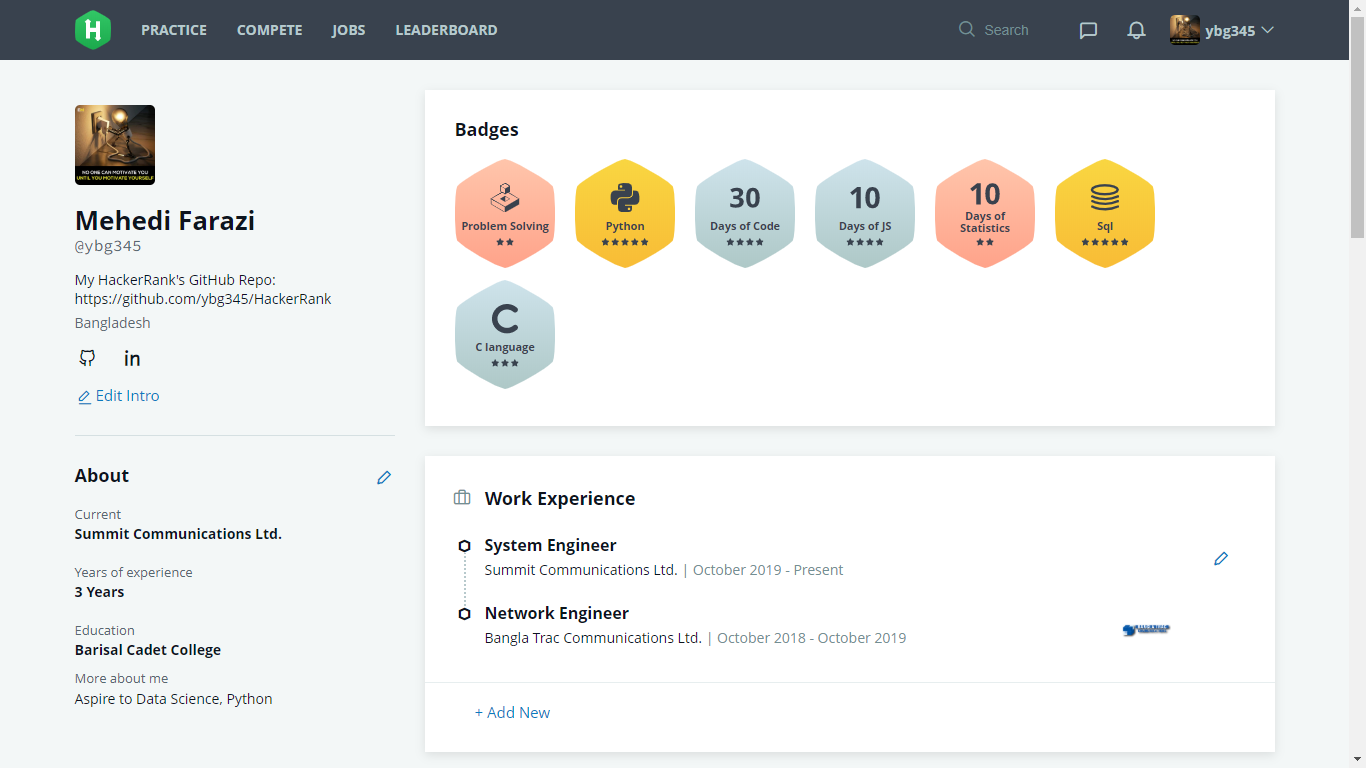 HackerRank Profile